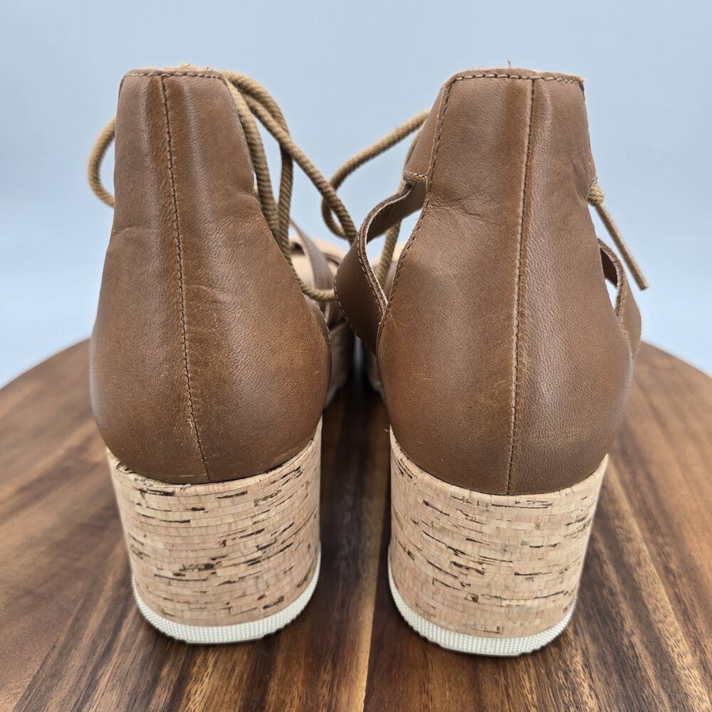 Sorel Cameron Sandals Womens 10.5 Brown Leather Lace Up Wedge Platform Shoes - Picture 4 of 8